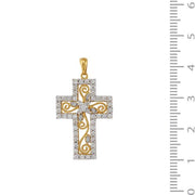 Ciondolo croce in oro giallo 750 con pavé di diamanti