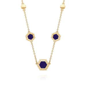 Lapis Lazuli Flat Slice Hex Necklace in Gold Plated Sterling Silver