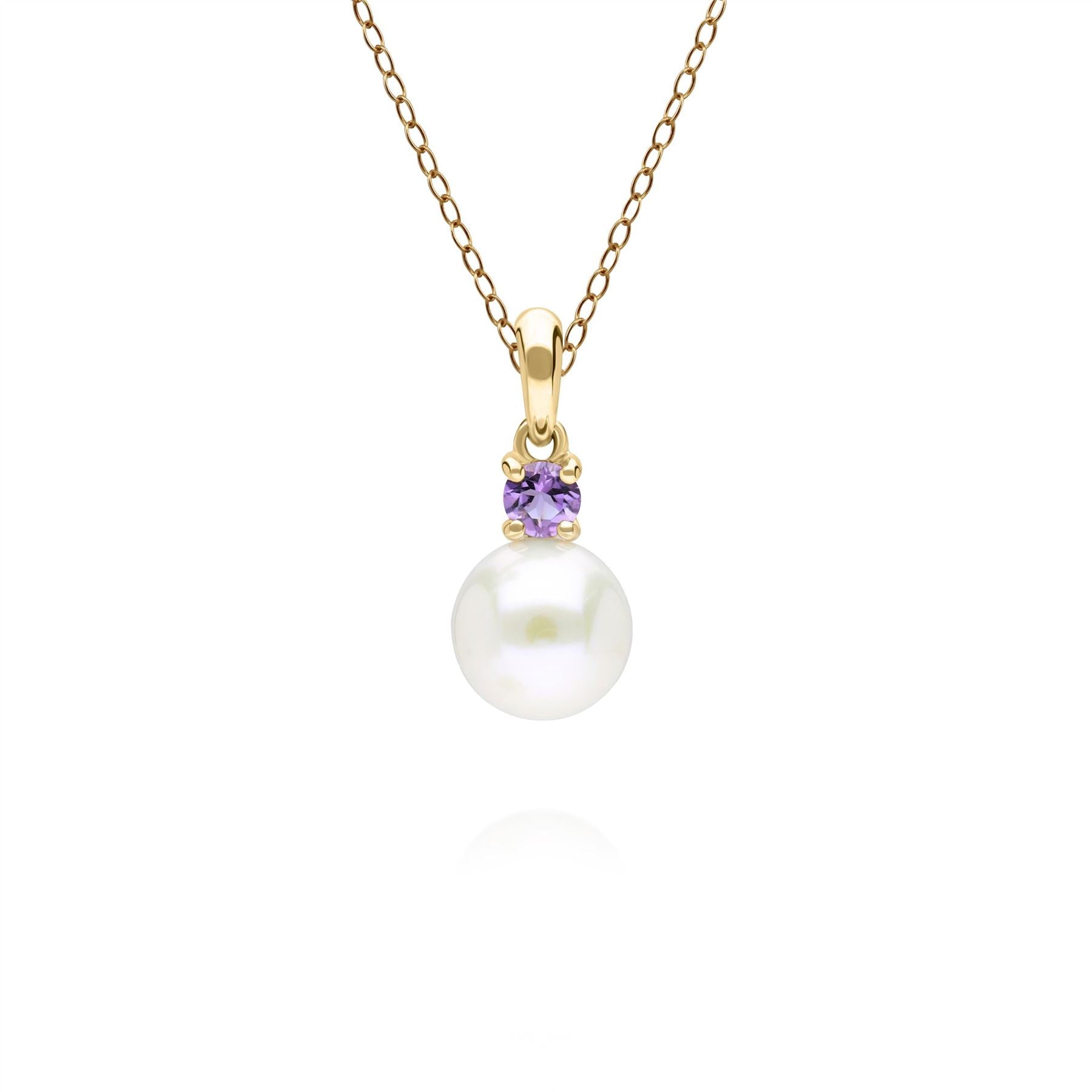 Modern Pendente collana di Perle e Amestista in oro giallo 9 ct