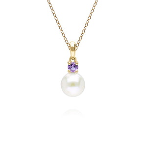 Modern Pendente collana di Perle e Amestista in oro giallo 9 ct