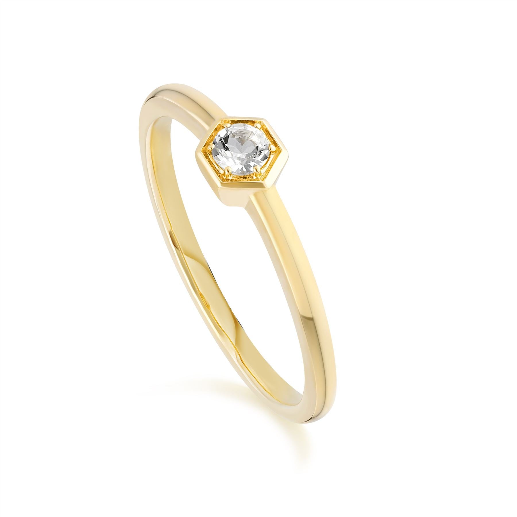 Honeycomb Anello solitario con topazio bianco a Nido d'Ape in oro giallo da 9 ct