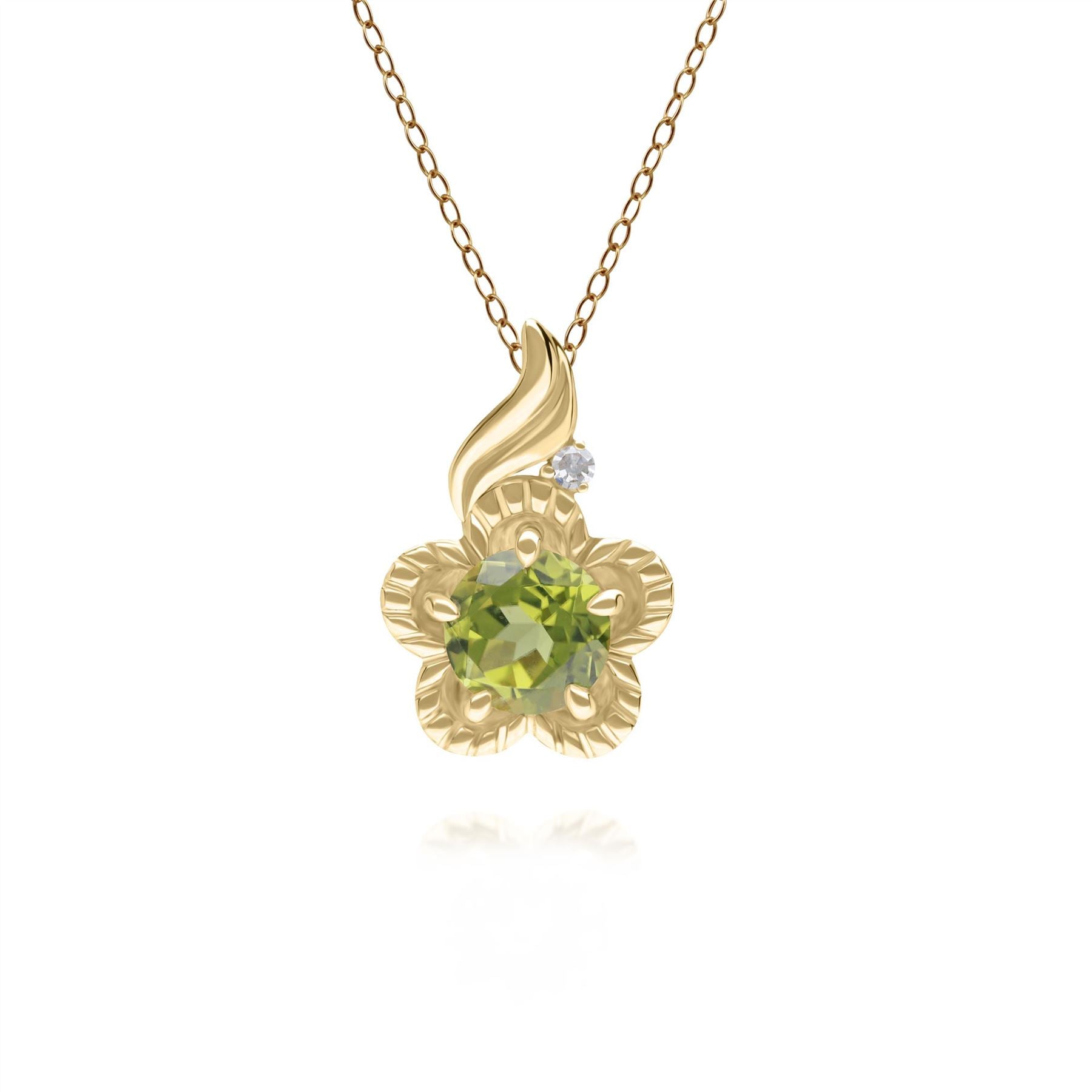 Floreale Ciondolo collana con Peridoto e Diamante tondi in oro giallo 9 ct