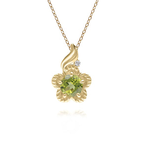 Floreale Ciondolo collana con Peridoto e Diamante tondi in oro giallo 9 ct