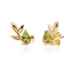 O Leaf Peridot Necklace & Stud Earring Set in 9ct Yellow Gold
