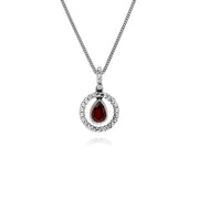 Collana con granato a goccia in argento sterling e marcasite rotonda da 45 cm