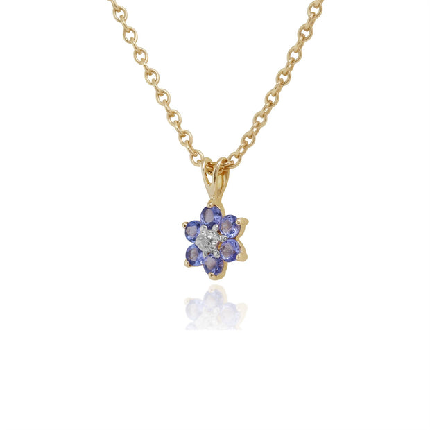Ciondolo floreale in oro giallo 375 con tanzanite e diamanti