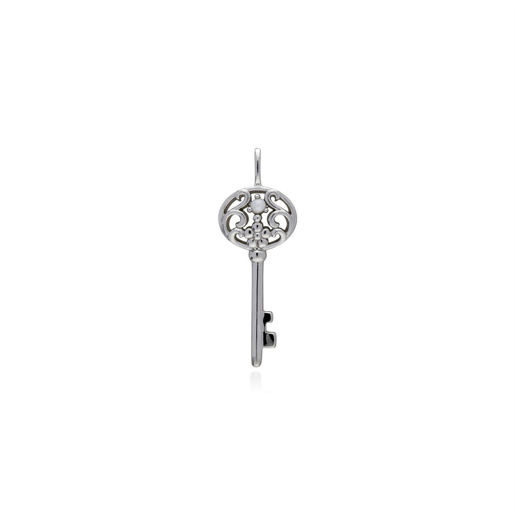 Classico ciondolo con lucchetto a cuore intrecciato in argento 925 e grandi ciondoli con perline chiave