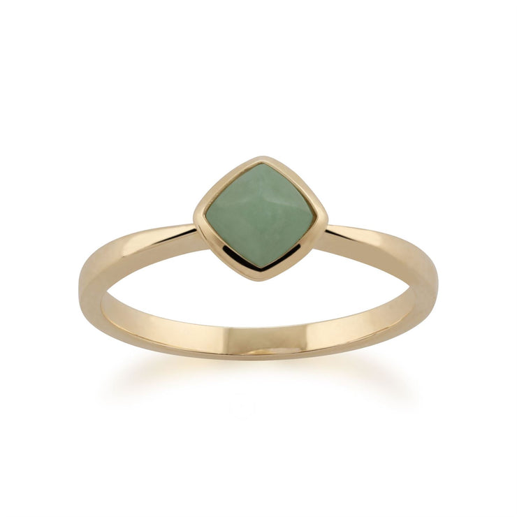 Anello di giada Gemondo, anello di giada verde cuscino in oro giallo da 9 ct - giada