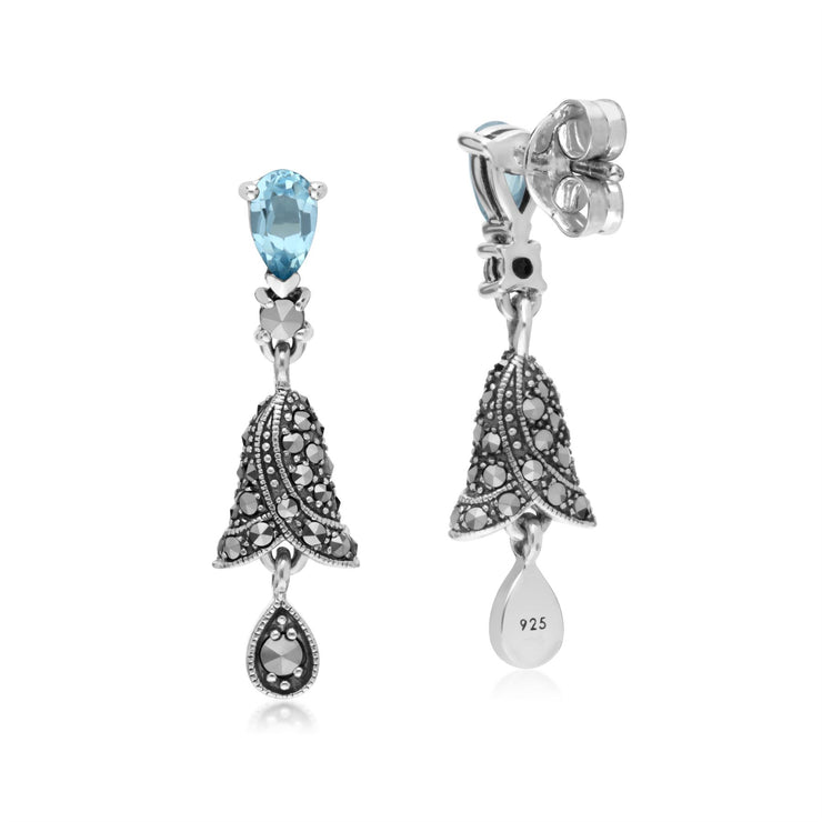 s Orecchini pendenti con campana in marcasite e topazio azzurro in argento sterling