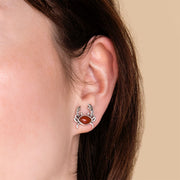Orecchini con corniola, corniola tinta in argento sterling da 2 ct e orecchini con granchio marcasite da 0,09 ct