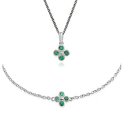 Bracciale e pendente in argento 925 con trifoglio floreale rotondo smeraldo