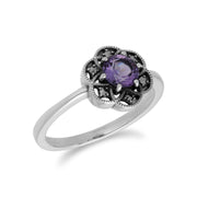 Anello Gemondo con ametista, anello in argento sterling con ametista e marcasite - Ametista