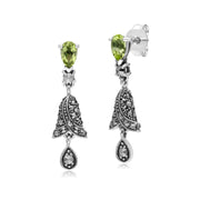 s Orecchini pendenti con campana in argento sterling con peridoto e marcasite