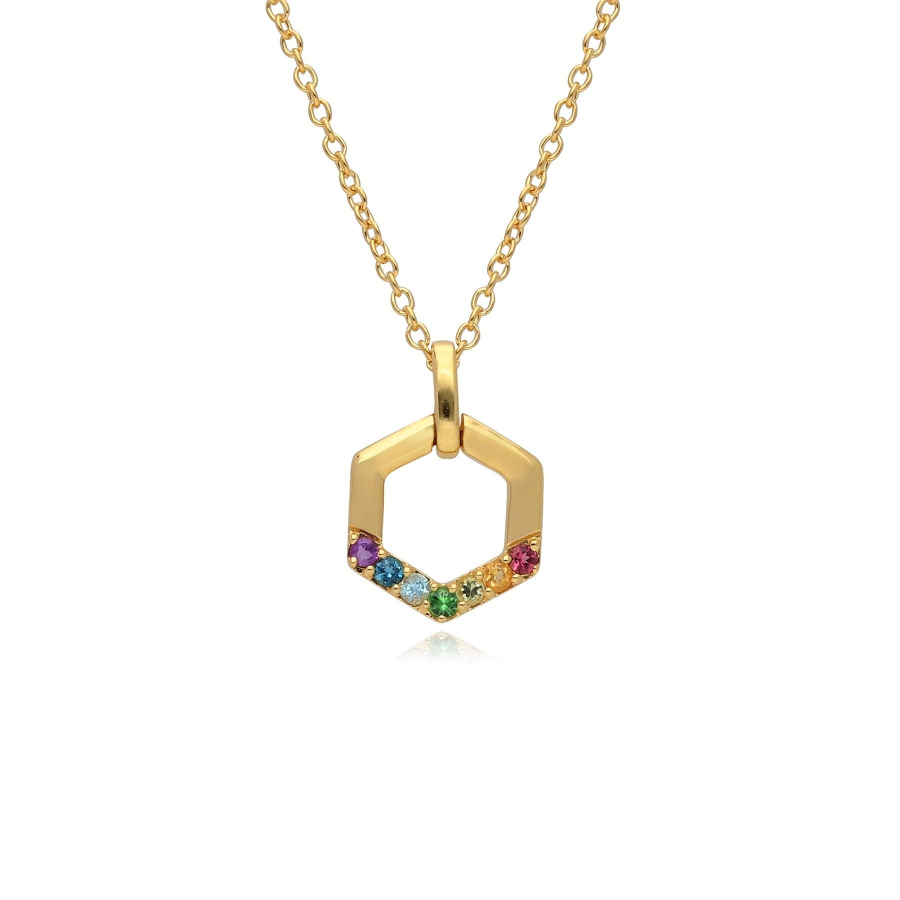 Rainbow Hexagon Necklace in Gold Plated Sterling Silver