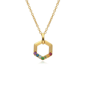 Rainbow Hexagon Necklace in Gold Plated Sterling Silver