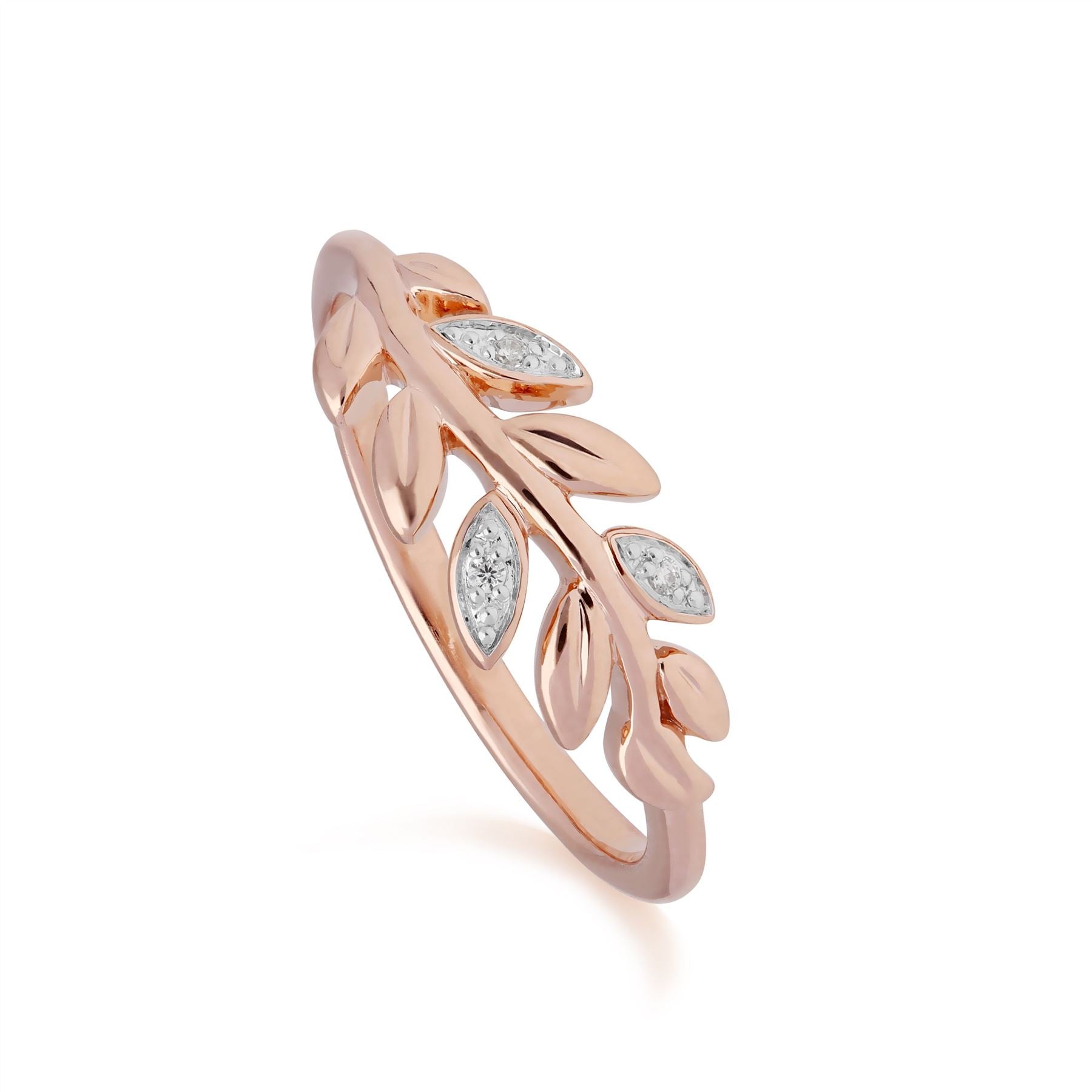 9ct Rose Gold O Leaf Diamond Olive Branch Ring