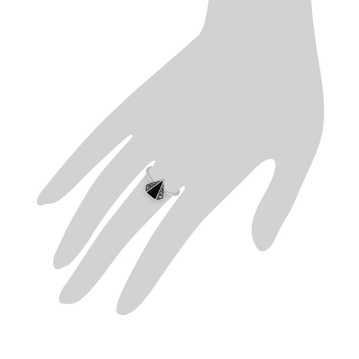 Anello Art Déco Gemondo in argento sterling 925 da 0,5 ct con onice nero e marcasite