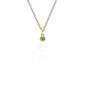 Pendente con catena moderno con perla e smeraldo in oro giallo da 9 ct