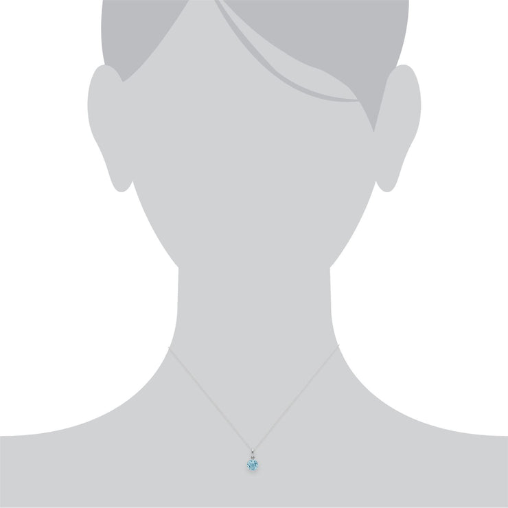 Collana con topazio, pendente in argento sterling con topazio azzurro novembre rotondo a 6 punte su catena da 45 cm