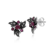 Orecchini con rubini, argento sterling con rubini e marcasite Nuovi orecchini floreali