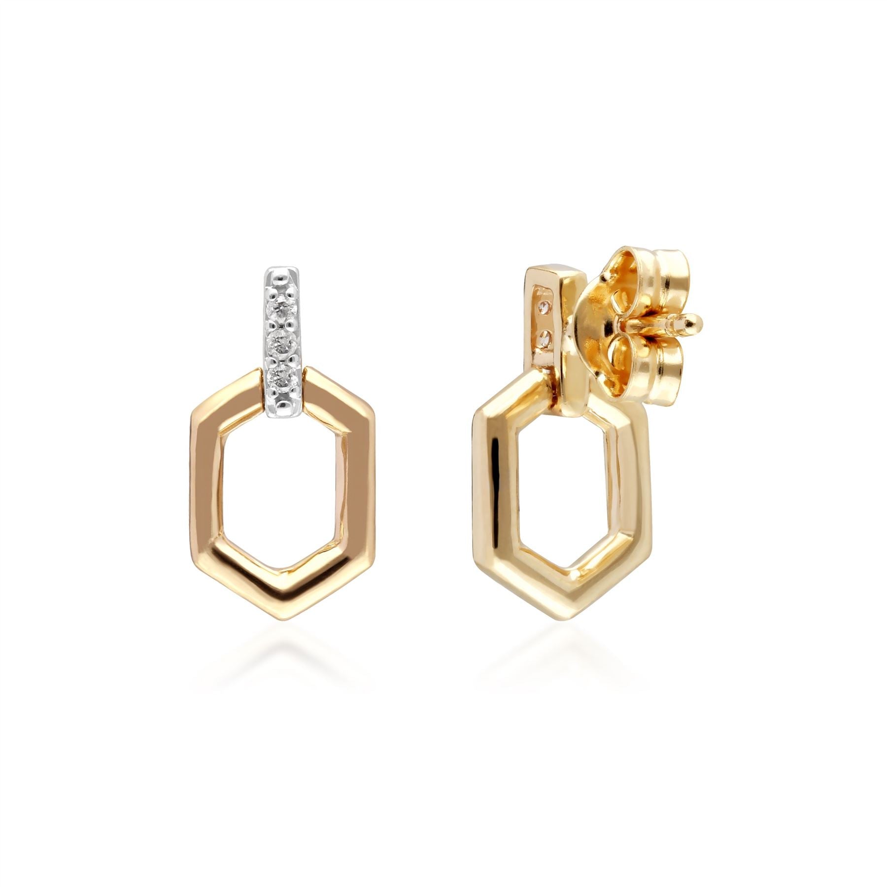 Diamond Pave Hex Bar Drop Earrings in 9ct Yellow Gold