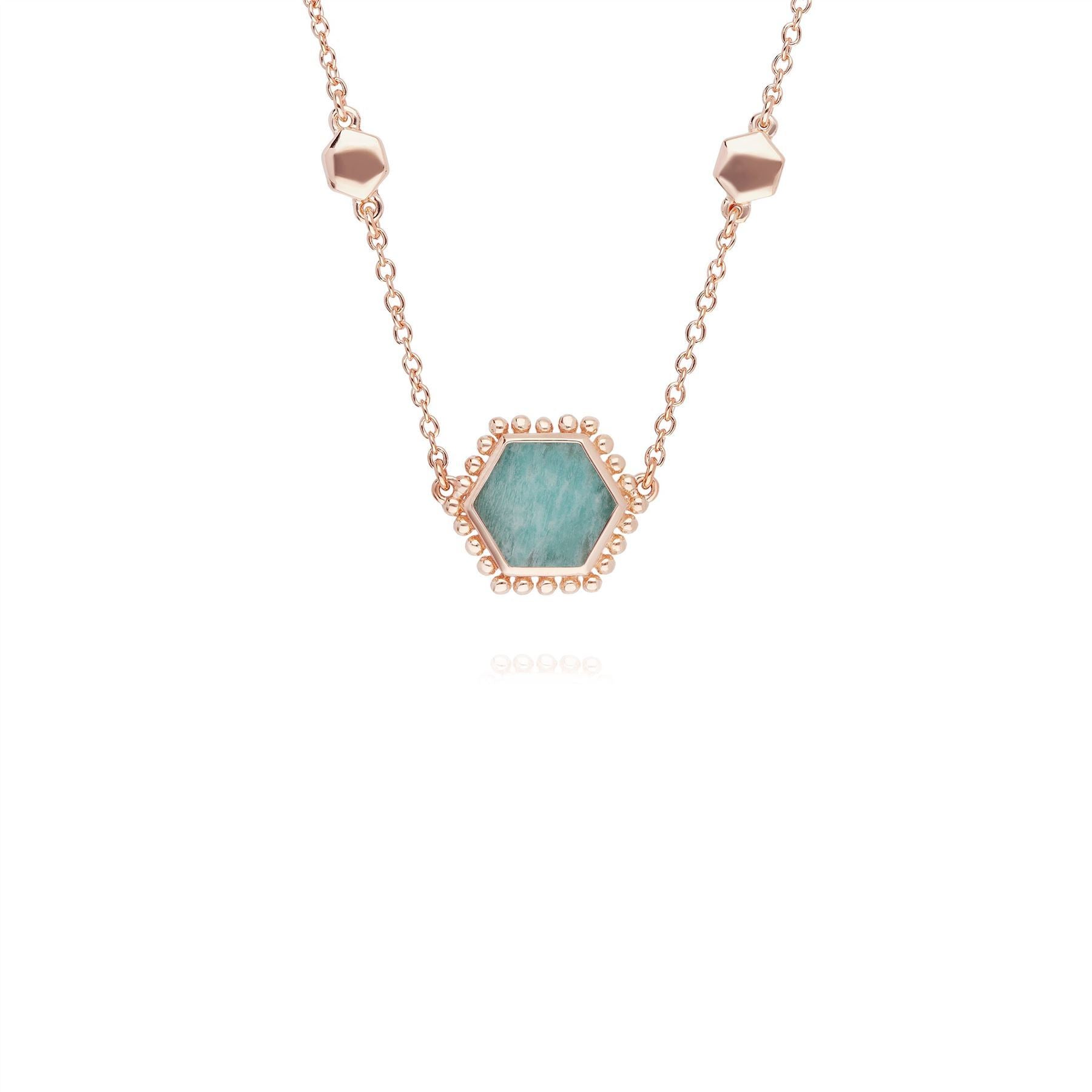 Amazonite Flat Slice Hex Necklace in Rose Gold Plated Sterling Silver