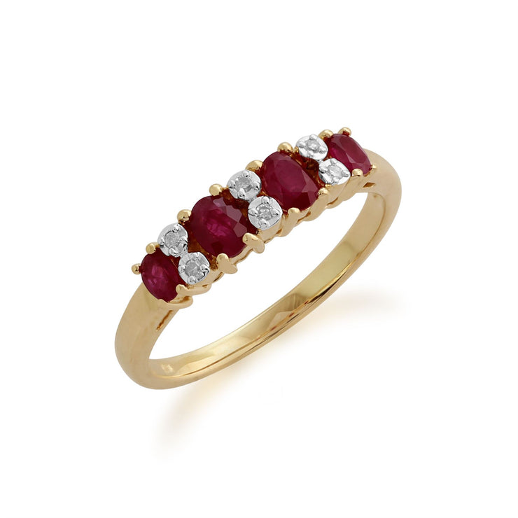 Anello Gemondo con rubino, anello Half Eternity in oro giallo da 9 ct con rubino e diamanti da 0,68 ct