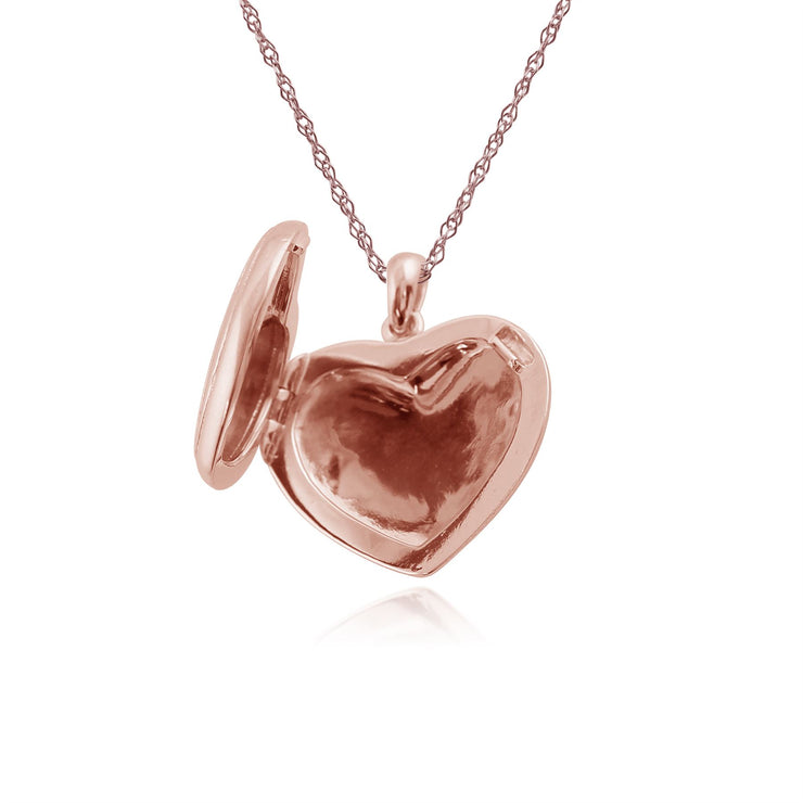 Ciondolo portafoto classico a cuore in argento placcato oro rosa con diamante rotondo