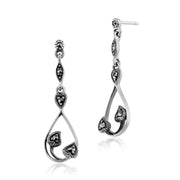 Orecchini pendenti rotondi in marcasite in argento 925 in stile Art Nouveau