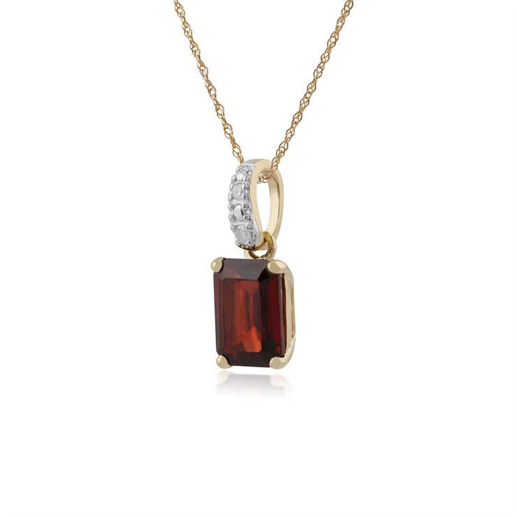 Classico pendente baguette e cauzione in oro giallo 375 con granato e diamante