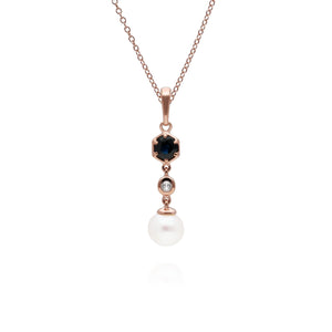 Modern Pearl, Sapphire & Topaz Drop Pendant in Gold Plated Sterling Silver