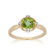 Anello Gemondo in oro giallo da 9 ct con peridoto aureola e diamanti a taglio rotondo