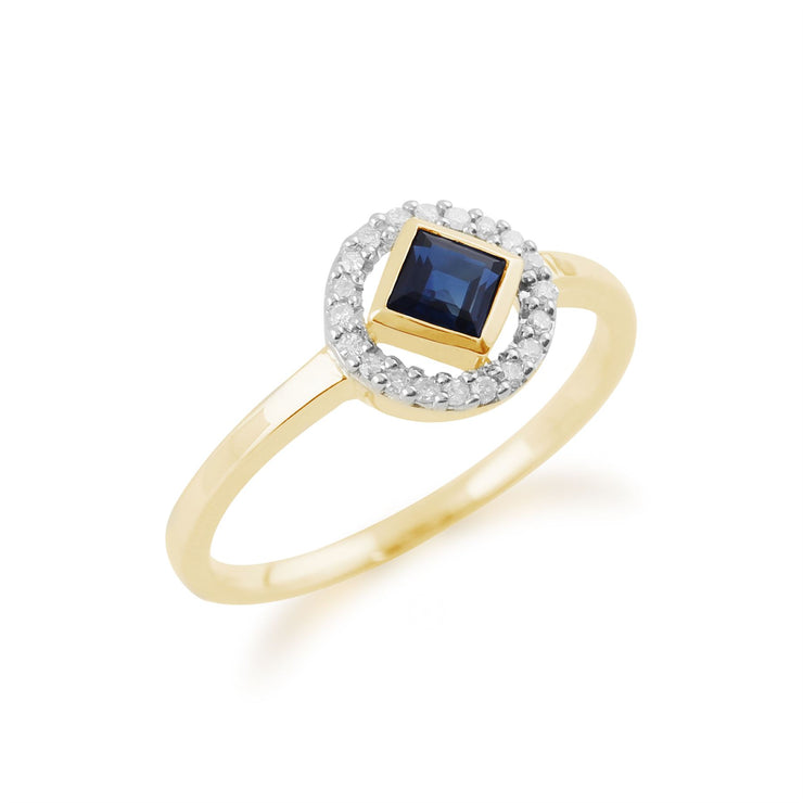 Anello Gemondo con zaffiro, oro giallo da 9 ct, zaffiro da 0,34 ct e anello con diamanti