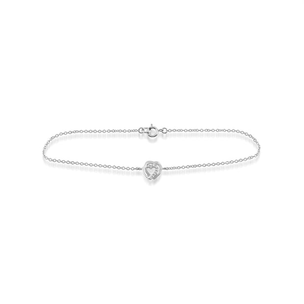 Bracciale classico a cuore in oro bianco 375 con diamante tondo