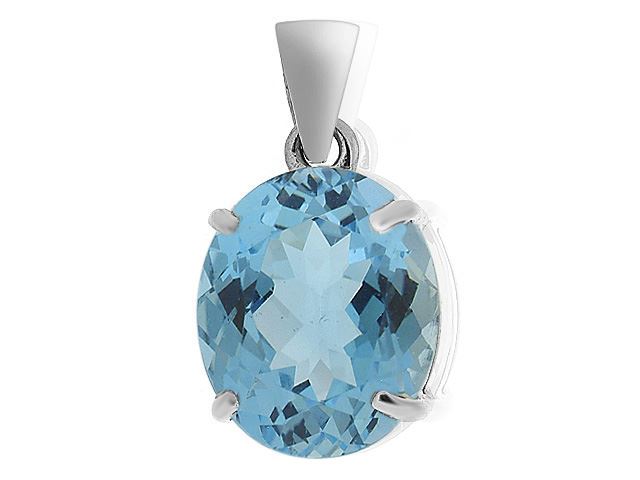 Ciondolo ovale classico in oro bianco da 9 ct da 5,00 ct con pietra di topazio blu unica