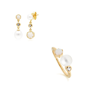 Modern Pearl, Topaz & Opal Earring & Ring Set 