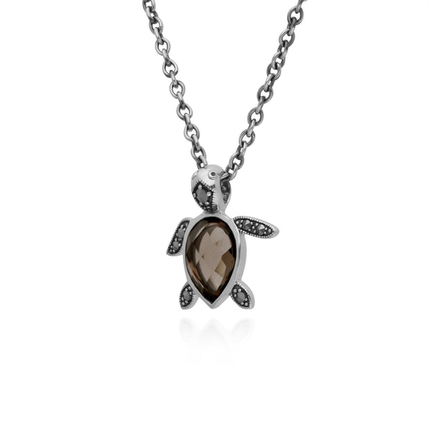 Collana con quarzo fumé, argento sterling con quarzo fumé da 0,75 CT e marcasite con guscio di tartaruga da 0,07 CT, collana da 45 cm