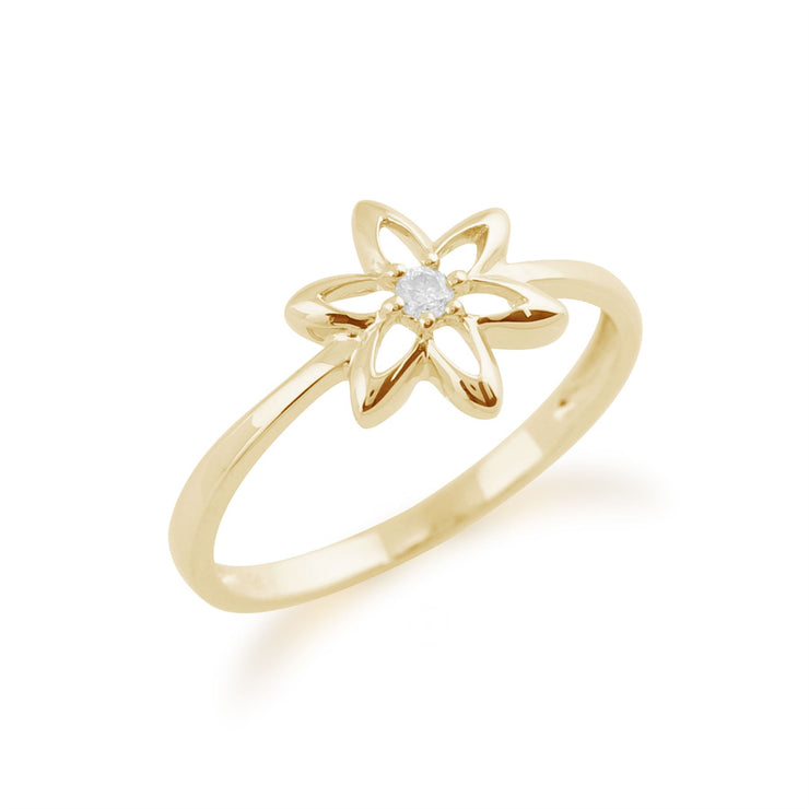 Gemondo Anello Spring Starflower in oro giallo da 9 ct con diamanti da 0,03 ct
