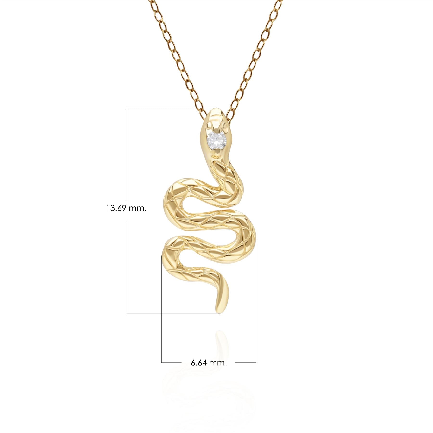 ECFEW™  Ciondolo Collana Serpente e Diamanti in Oro Giallo da 9 Ct