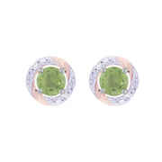 Orecchini a bottone classici con peridoto in oro bianco 375 con diamanti e orecchini con diamanti rotondi