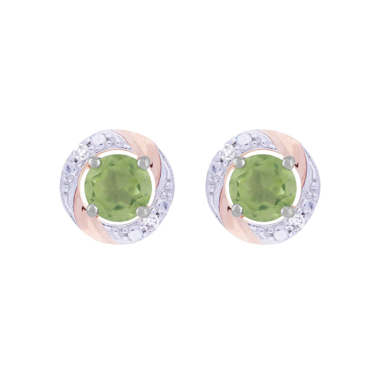 Orecchini a bottone classici con peridoto in oro bianco 375 con diamanti e orecchini con diamanti rotondi