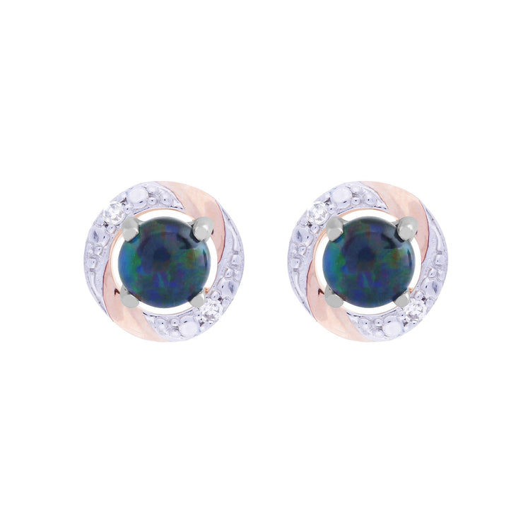 Orecchini a lobo classici con tripletta di opale in oro bianco 375 con diamanti e jacket per l'orecchio con diamanti rotondi