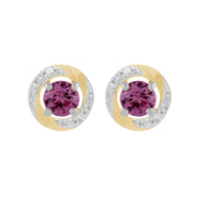 Orecchini classici con zaffiro rosa in oro bianco 375 e rivestimento per orecchie Halo in oro giallo 375 con diamanti
