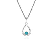 Esclusivo pendente a forma di pera con turchese e diamanti in oro bianco da 9 ct su catena da 45 cm