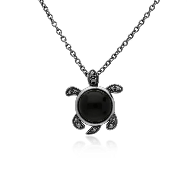 Collana con onice, argento sterling con onice nero da 4 ct e marcasite con guscio di tartaruga da 0,12 ct, collana da 45 cm