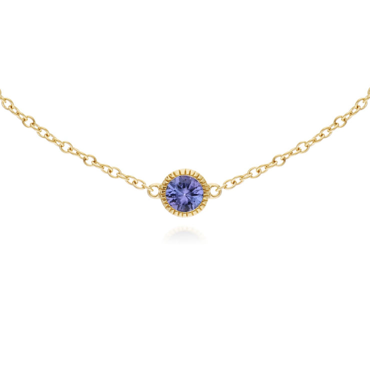 Bracciale con tanzanite, bracciale in oro giallo da 9 ct con pietra singola  rotondo Milgrain da 19 cm