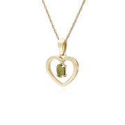 Ciondolo a cuore singolo con pietra ovale in oro giallo peridoto da 9 ct su catena da 45 cm