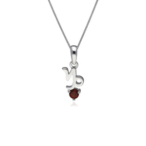 Garnet Capricorn Zodiac Necklace in 9ct White Gold