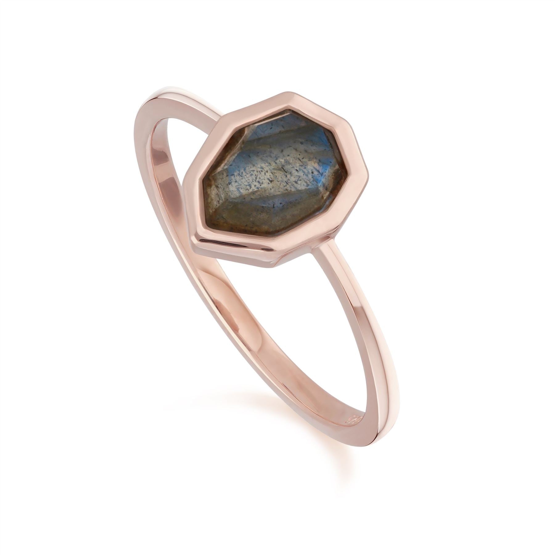 Irregular B Gem Labradorite Ring in Rose Gold Plated Sterling Silver