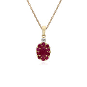 Pendente con montatura ovale in oro giallo da 9 ct con rubini e diamanti su catena da 45 cm